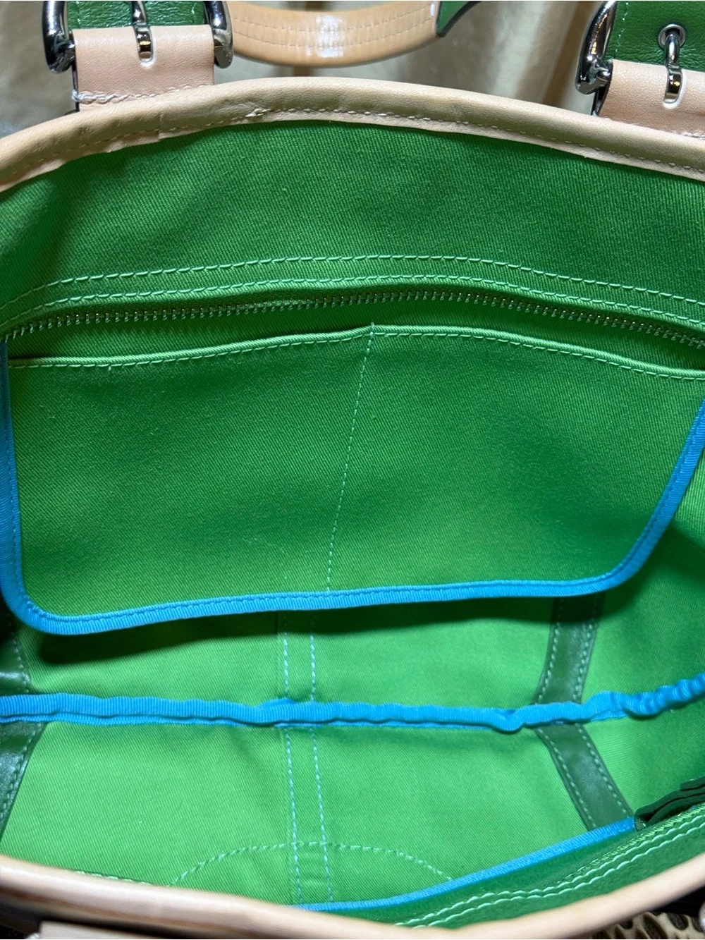 Coach Soho 2003 Daisy Tote 4428 Canvas Blue Trim Green Lining Y2K Rare Vintage - Picture 8 of 16